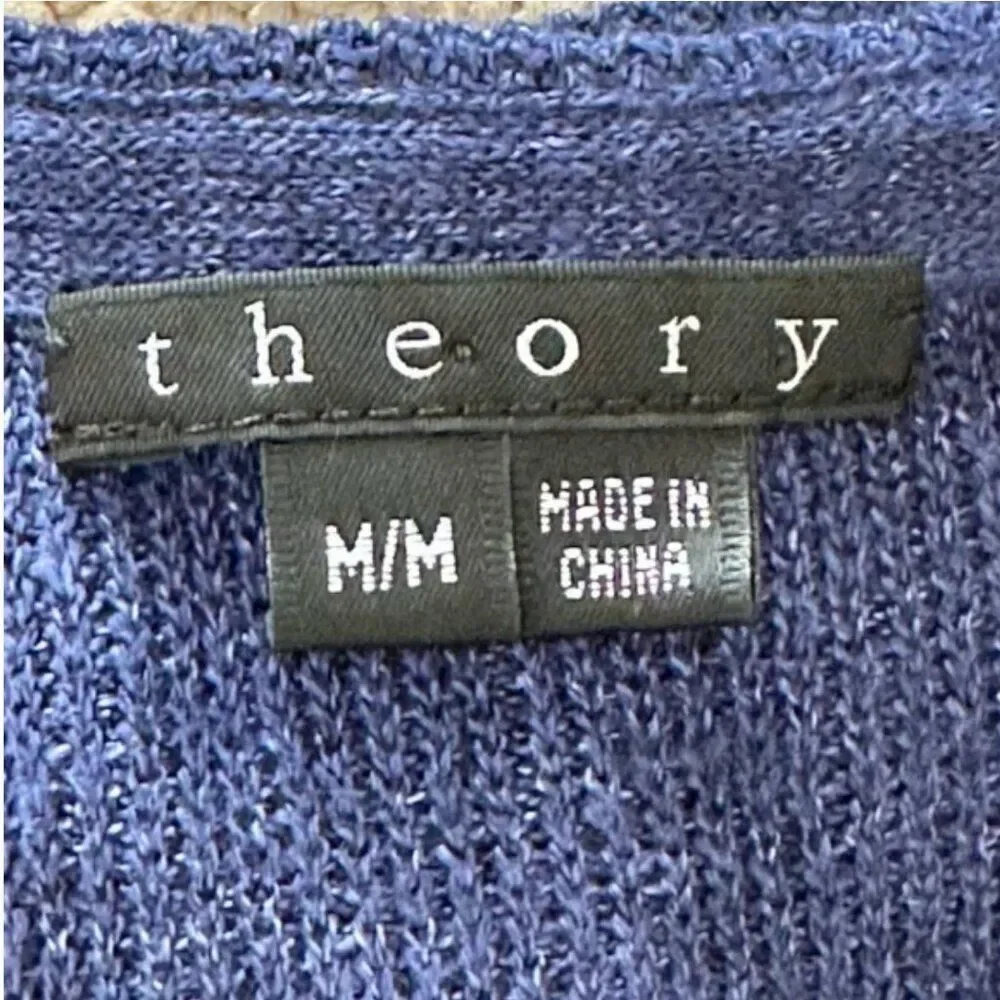 Theory Blue Isisa Ruffled Linen Blend Vest Cardigan Size Medium